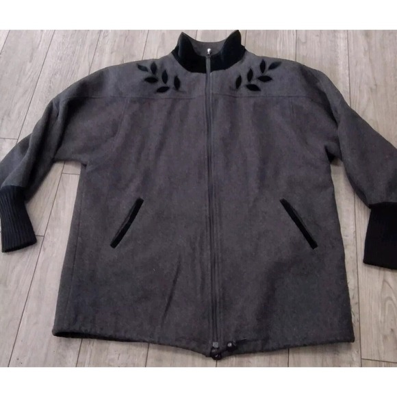 Jackets & Blazers - VTG Wool Coat Lady Suzette Jacket‎ Womens XL Gray Velvet Tweed Lined Embroidered